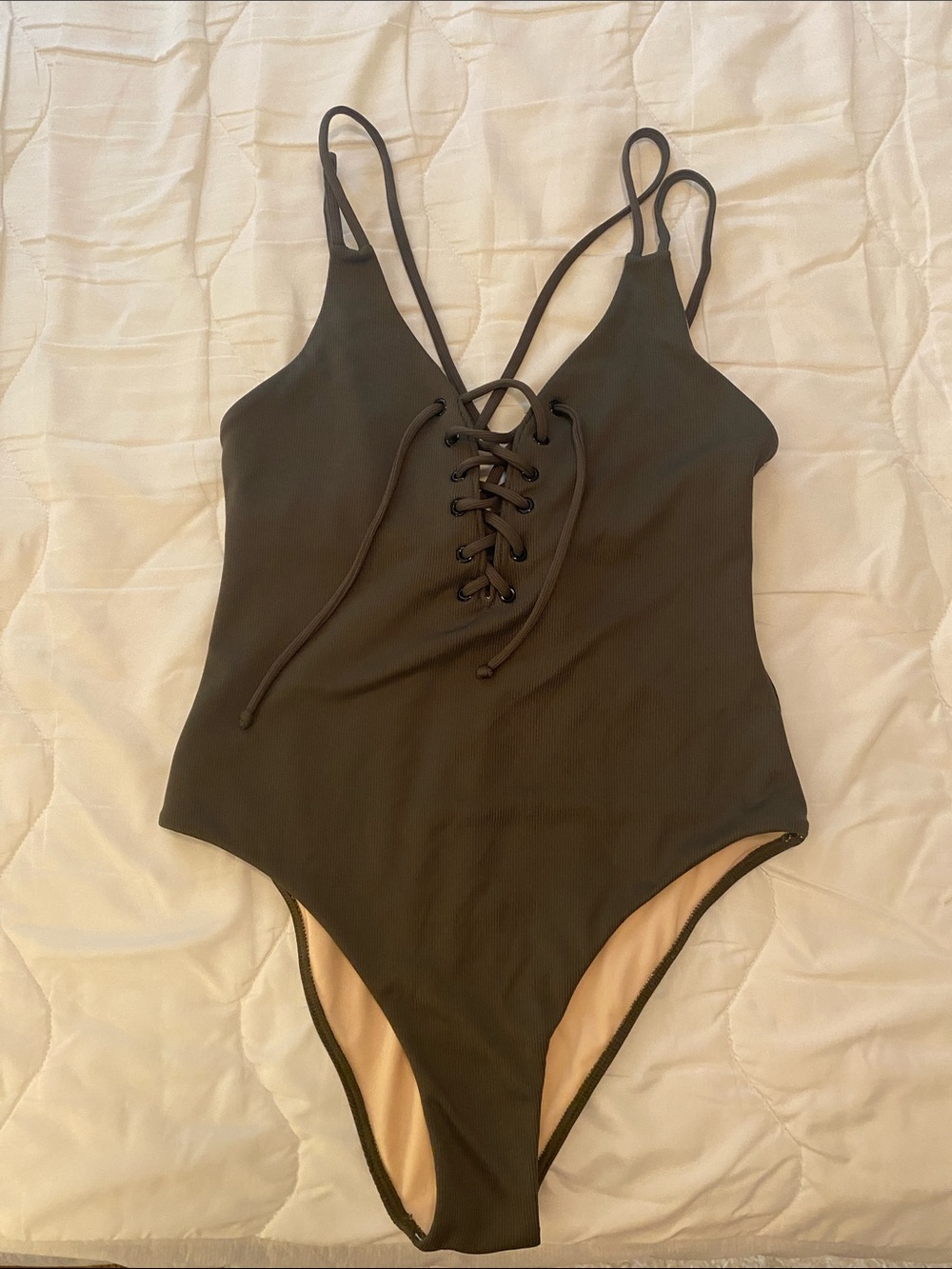 La Hearts Black Lace-Up Strappy One-Piece Swimsuit